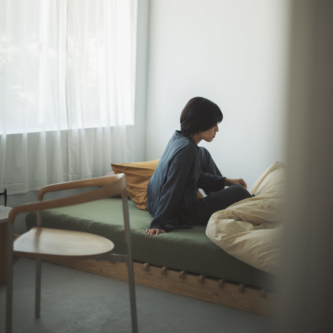 "SHIWA" Cotton Broad Box Sheet（Moss）｜ボックスシーツ